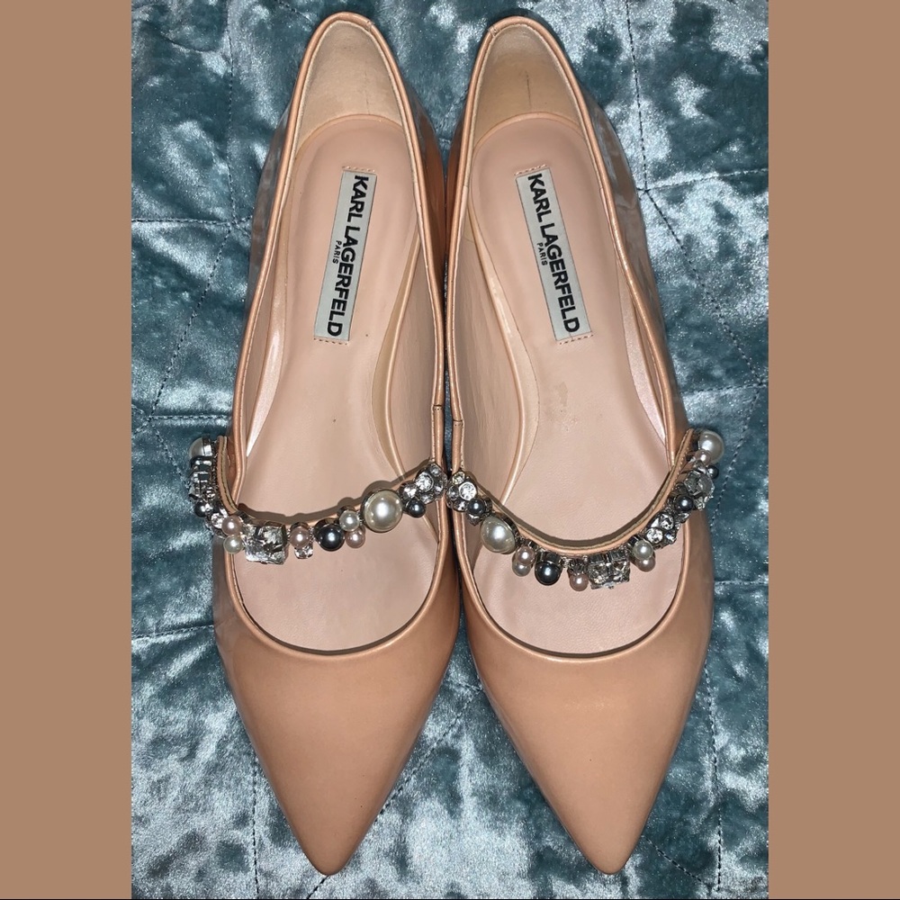KARL LAGERFELD Nude Bedazzled Flats 💎